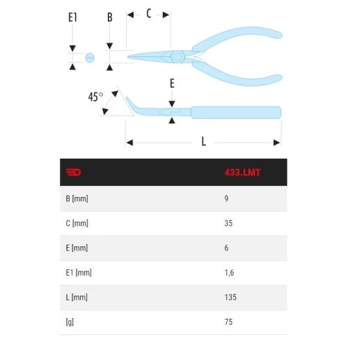 Pince de préhension Facom Micro-Tech® à becs effilés coudées à 45° 433.LMT 4 Pince de préhension Facom Micro-Tech® à becs effilés coudées à 45° 433.LMT – Image 2